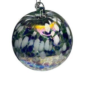Glass Friendship Spirit Witches Ball Ornament Iridescent Blue Green White 4"